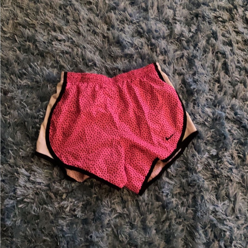 Nike : Girls Large Pink, Black, And White Polka Dot Dri-Fit Shorts